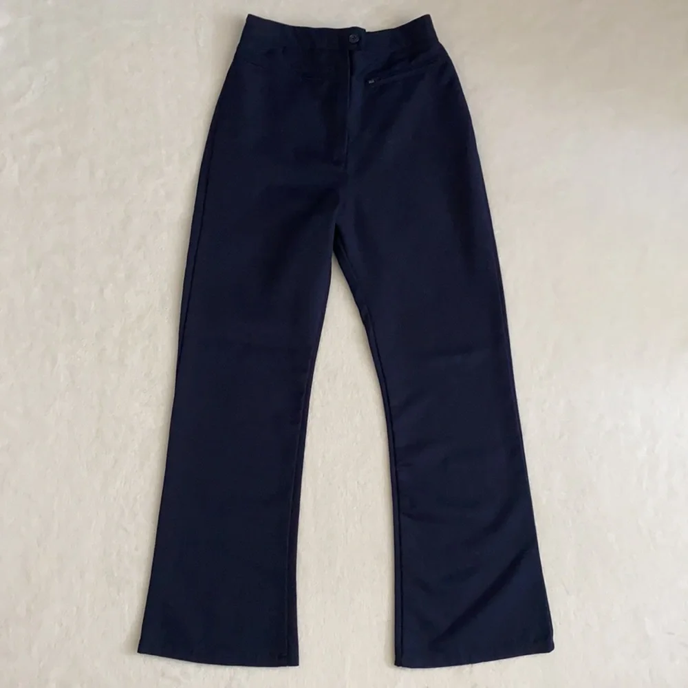 {VTG} Genuine School Uniform | Flat Front High Waist Wide Leg Pants Navy Blue 12